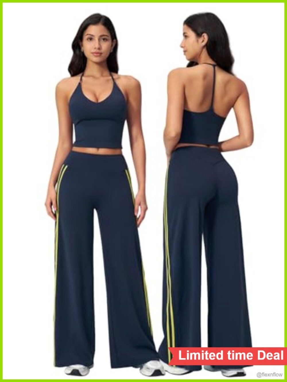 Women 2 Piece Workout Set Y Back Tank Top High Waist Wide Leg Yoga Pants